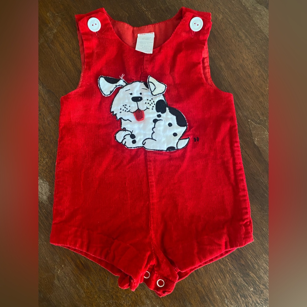 Vintage 100% Cotton Dalmatian 12 Month Baby Romper Corduroy